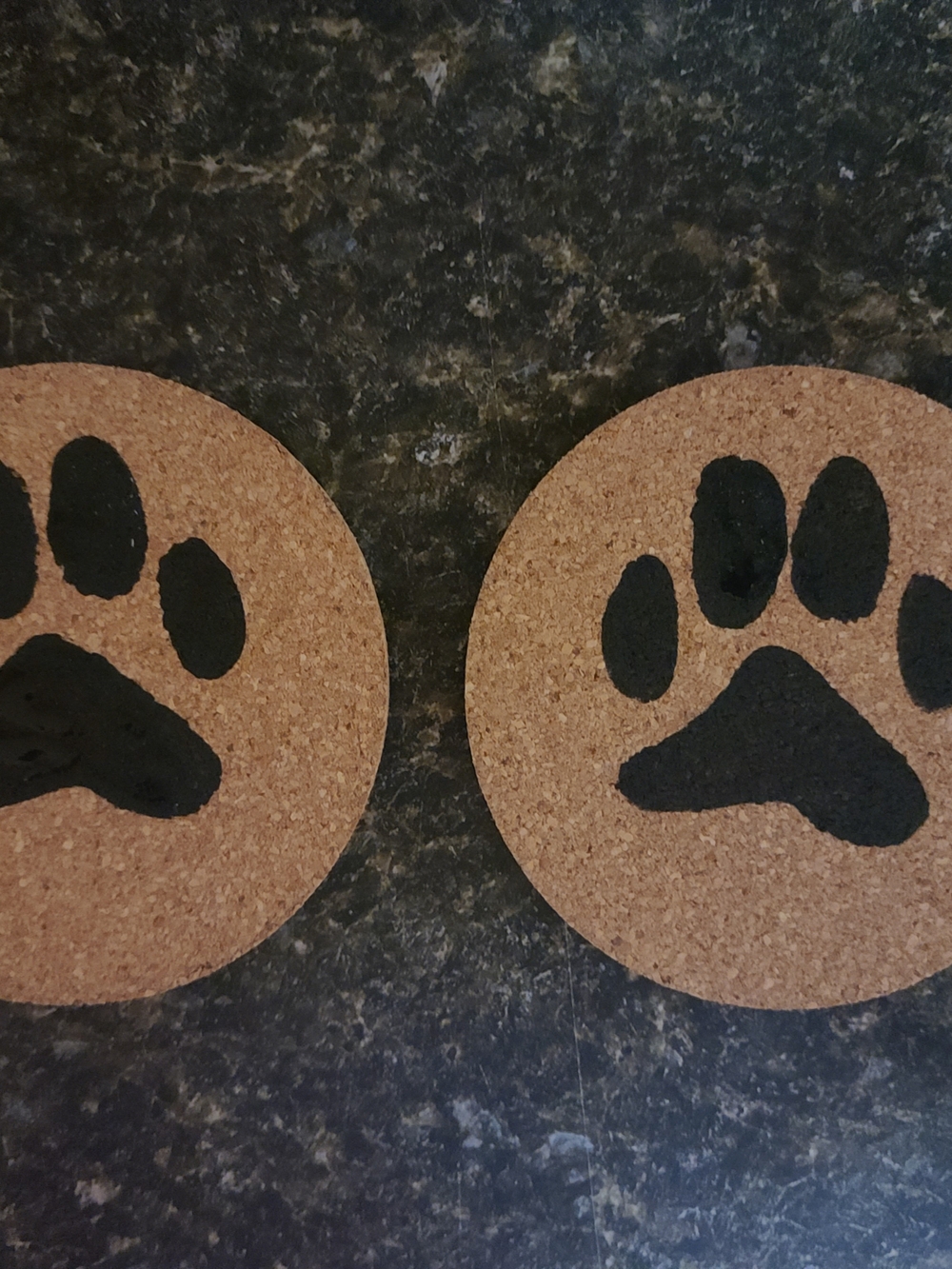 Cork Dog Paw Coasters - Natural Cork with Black Paw Design
